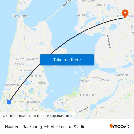 Haarlem, Raaksbrug to Abe Lenstra Stadion map
