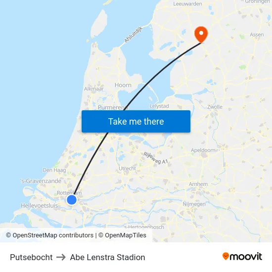 Putsebocht to Abe Lenstra Stadion map