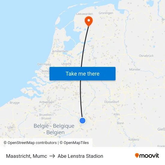 Maastricht, Mumc to Abe Lenstra Stadion map