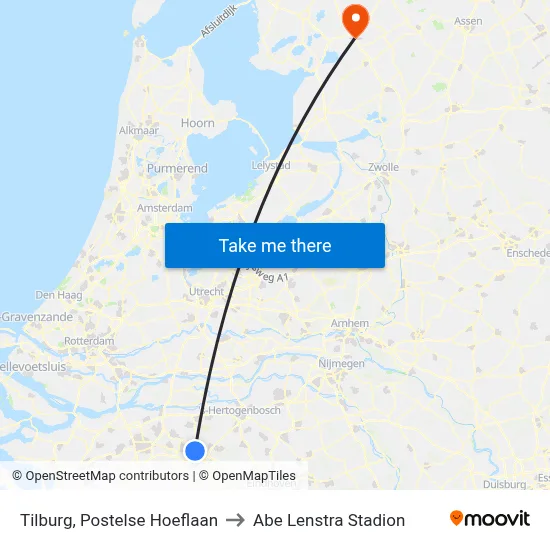 Tilburg, Postelse Hoeflaan to Abe Lenstra Stadion map