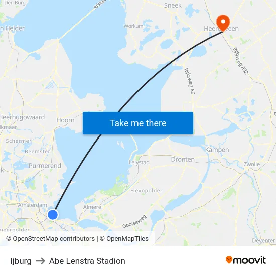 Ijburg to Abe Lenstra Stadion map