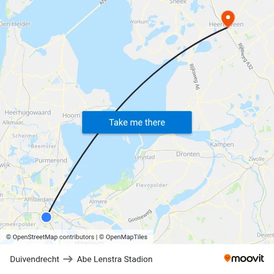 Duivendrecht to Abe Lenstra Stadion map