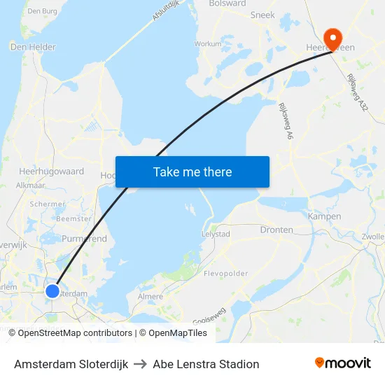 Amsterdam Sloterdijk to Abe Lenstra Stadion map