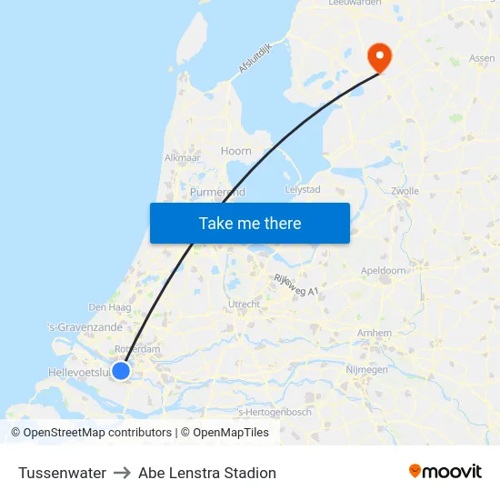 Tussenwater to Abe Lenstra Stadion map
