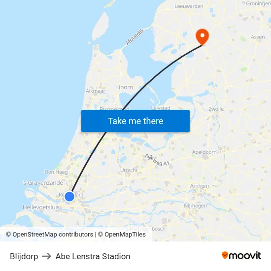 Blijdorp to Abe Lenstra Stadion map