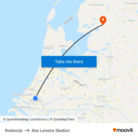 Rodenrijs to Abe Lenstra Stadion map