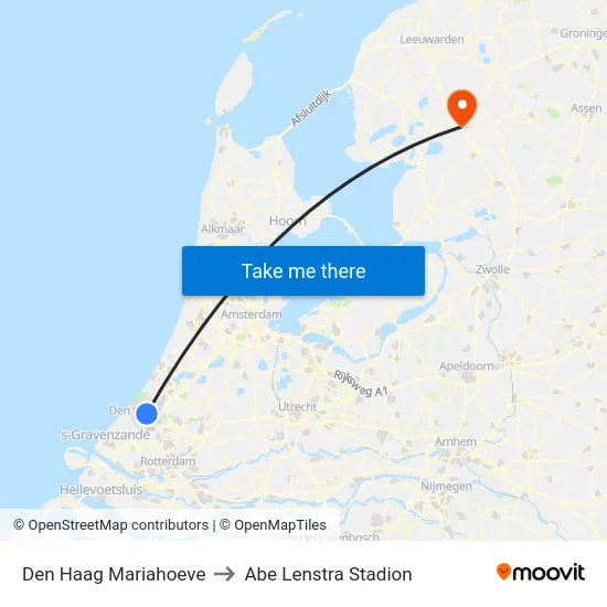Den Haag Mariahoeve to Abe Lenstra Stadion map