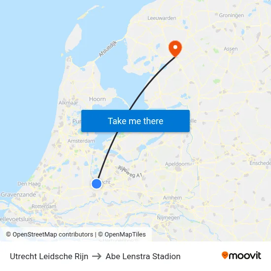 Utrecht Leidsche Rijn to Abe Lenstra Stadion map
