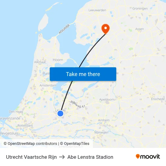 Utrecht Vaartsche Rijn to Abe Lenstra Stadion map