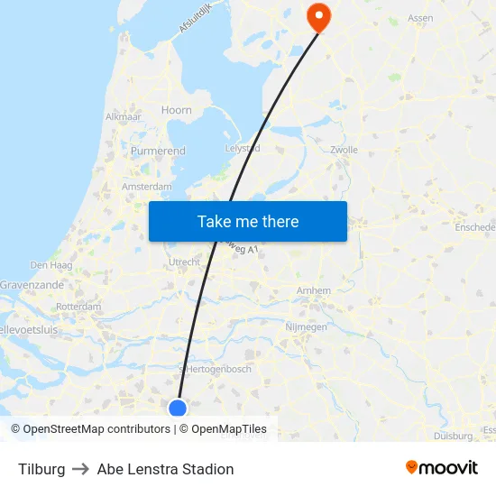 Tilburg to Abe Lenstra Stadion map