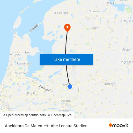 Apeldoorn De Maten to Abe Lenstra Stadion map