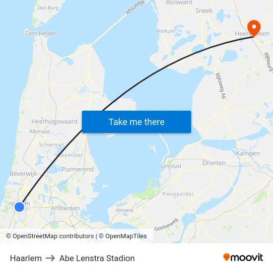 Haarlem to Abe Lenstra Stadion map
