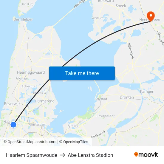 Haarlem Spaarnwoude to Abe Lenstra Stadion map