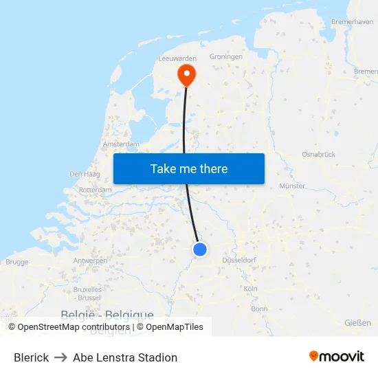 Blerick to Abe Lenstra Stadion map