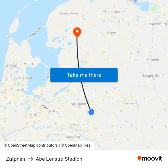 Zutphen to Abe Lenstra Stadion map