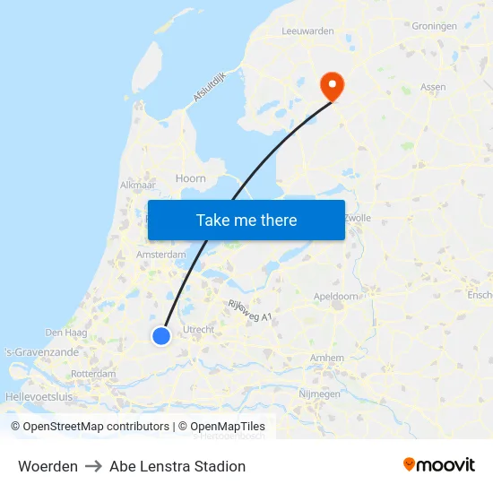 Woerden to Abe Lenstra Stadion map