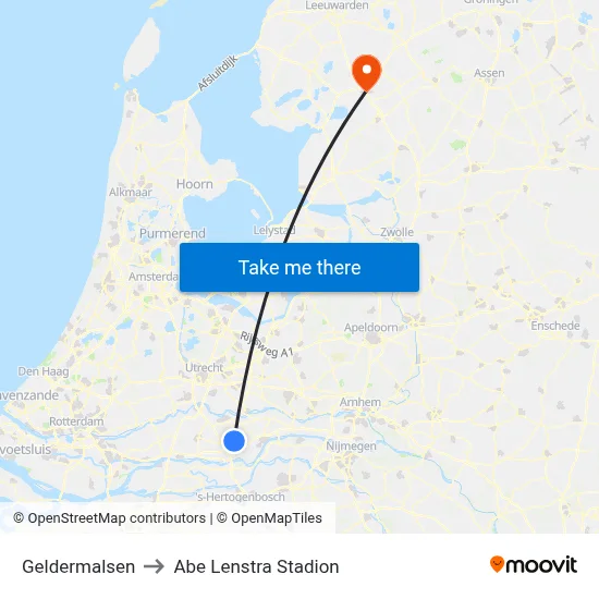 Geldermalsen to Abe Lenstra Stadion map