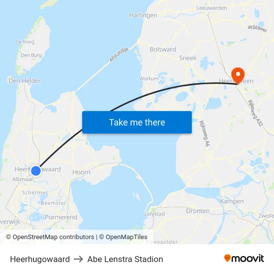 Heerhugowaard to Abe Lenstra Stadion map