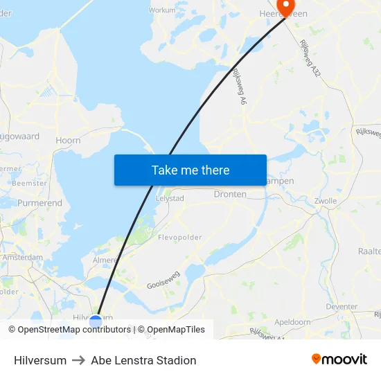 Hilversum to Abe Lenstra Stadion map