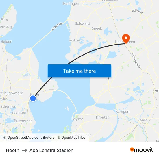 Hoorn to Abe Lenstra Stadion map