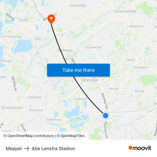 Meppel to Abe Lenstra Stadion map