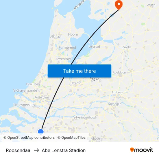 Roosendaal to Abe Lenstra Stadion map