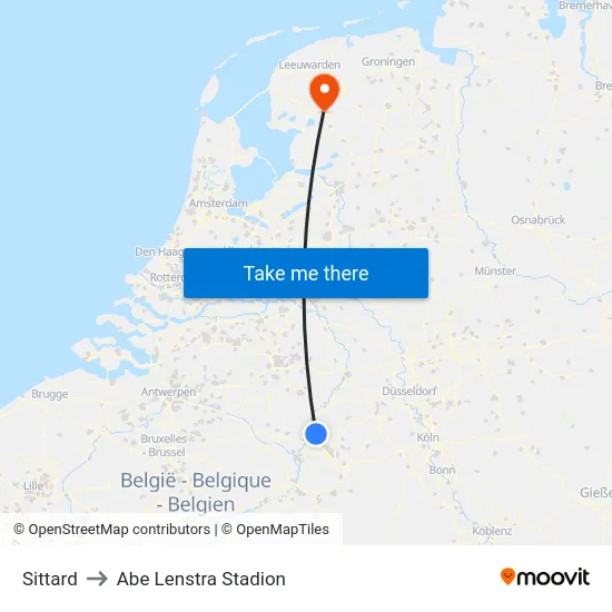 Sittard to Abe Lenstra Stadion map