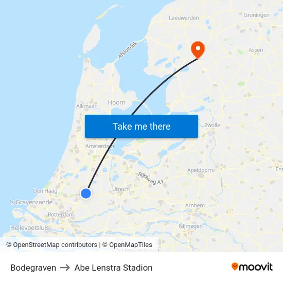 Bodegraven to Abe Lenstra Stadion map