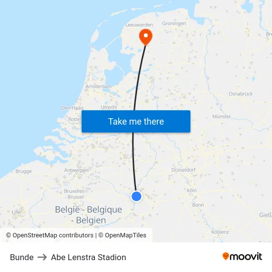 Bunde to Abe Lenstra Stadion map