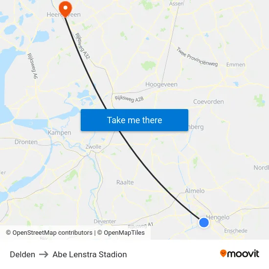 Delden to Abe Lenstra Stadion map