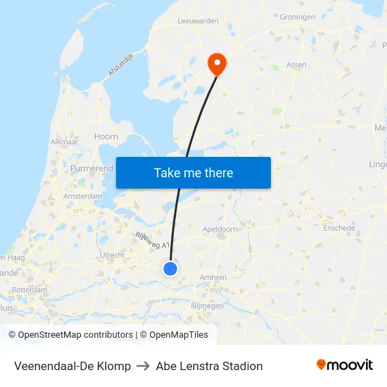 Veenendaal-De Klomp to Abe Lenstra Stadion map