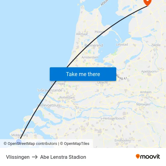 Vlissingen to Abe Lenstra Stadion map