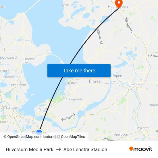 Hilversum Media Park to Abe Lenstra Stadion map