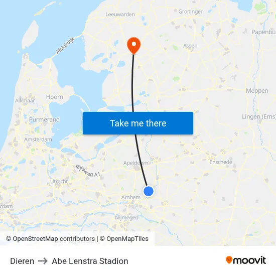 Dieren to Abe Lenstra Stadion map