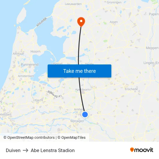 Duiven to Abe Lenstra Stadion map