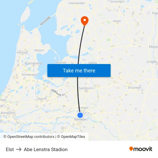 Elst to Abe Lenstra Stadion map