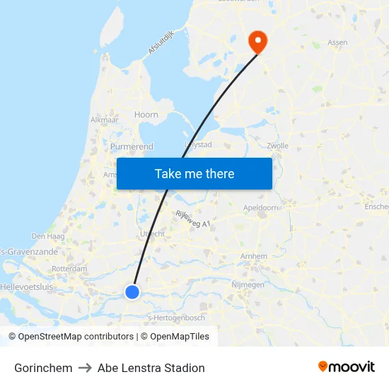 Gorinchem to Abe Lenstra Stadion map
