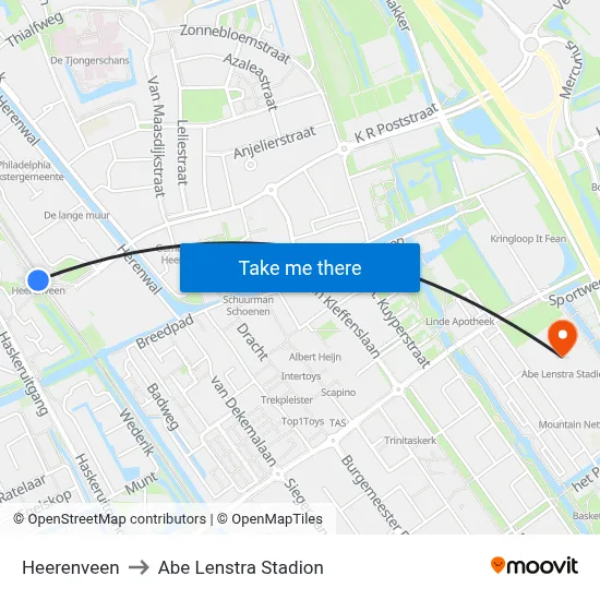 Heerenveen to Abe Lenstra Stadion map