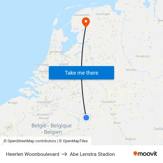 Heerlen Woonboulevard to Abe Lenstra Stadion map