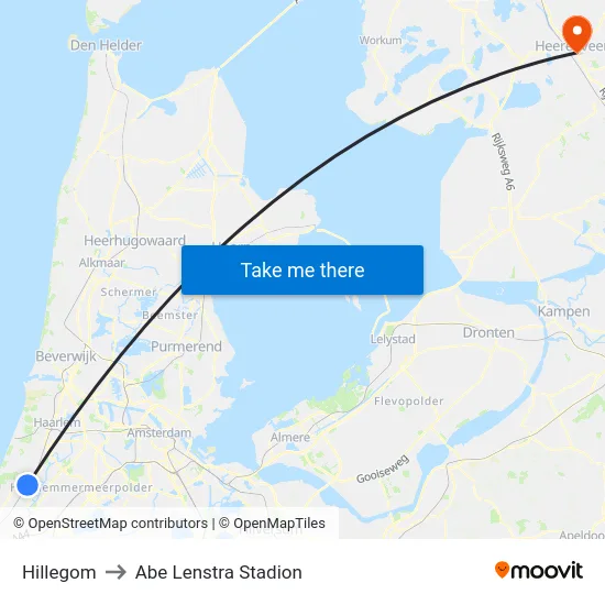Hillegom to Abe Lenstra Stadion map