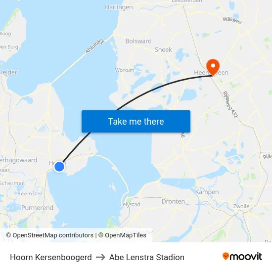 Hoorn Kersenboogerd to Abe Lenstra Stadion map
