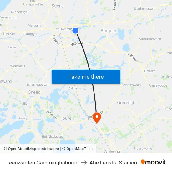 Leeuwarden Camminghaburen to Abe Lenstra Stadion map