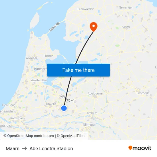 Maarn to Abe Lenstra Stadion map