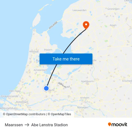 Maarssen to Abe Lenstra Stadion map
