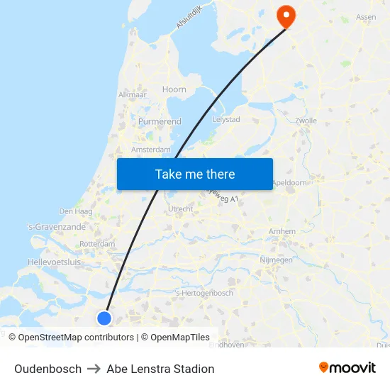 Oudenbosch to Abe Lenstra Stadion map