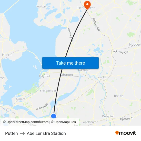 Putten to Abe Lenstra Stadion map