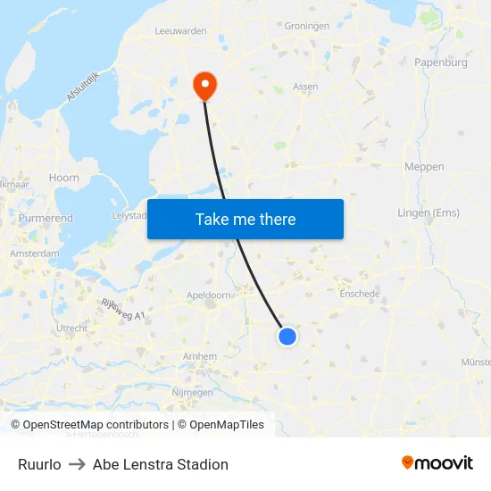 Ruurlo to Abe Lenstra Stadion map