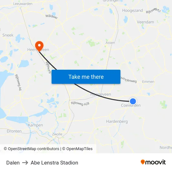 Dalen to Abe Lenstra Stadion map