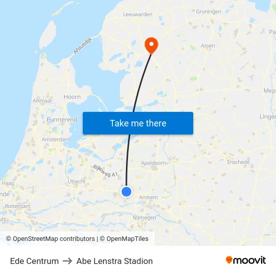 Ede Centrum to Abe Lenstra Stadion map