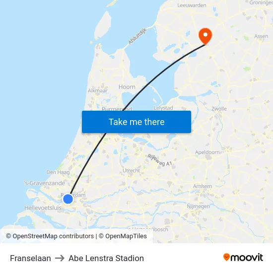 Franselaan to Abe Lenstra Stadion map